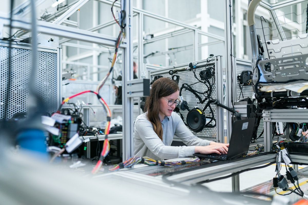 A frontline worker using technology on the job